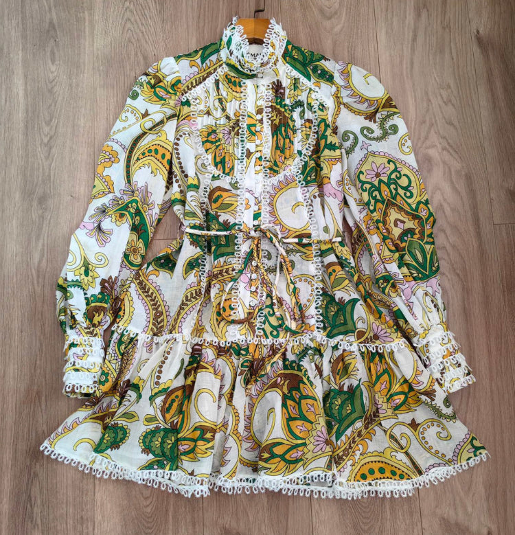 GG-Floral Dress Print Patchwork Lace