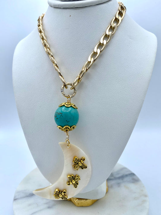 N10-NECKLACE - TURQUOISE-Mother’s Pearls moon